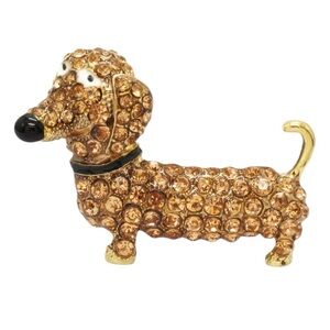Crystal Rhinestone Dachshund Dog Brooch Gold Tone Animal Jewelry